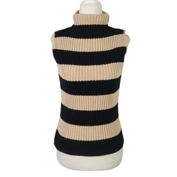 Vintage 90s High Sierra tan and black stripe mockneck sleeveless sweater M - Picture 1 of 6